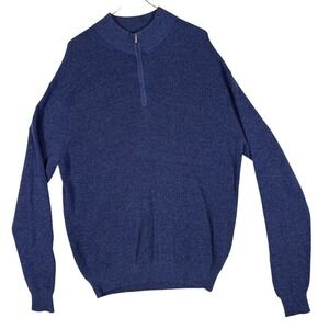 Peter Millar Mens XL Blue Heather Quarter Zip Mock Neck Knit Sweater Long Sleeve